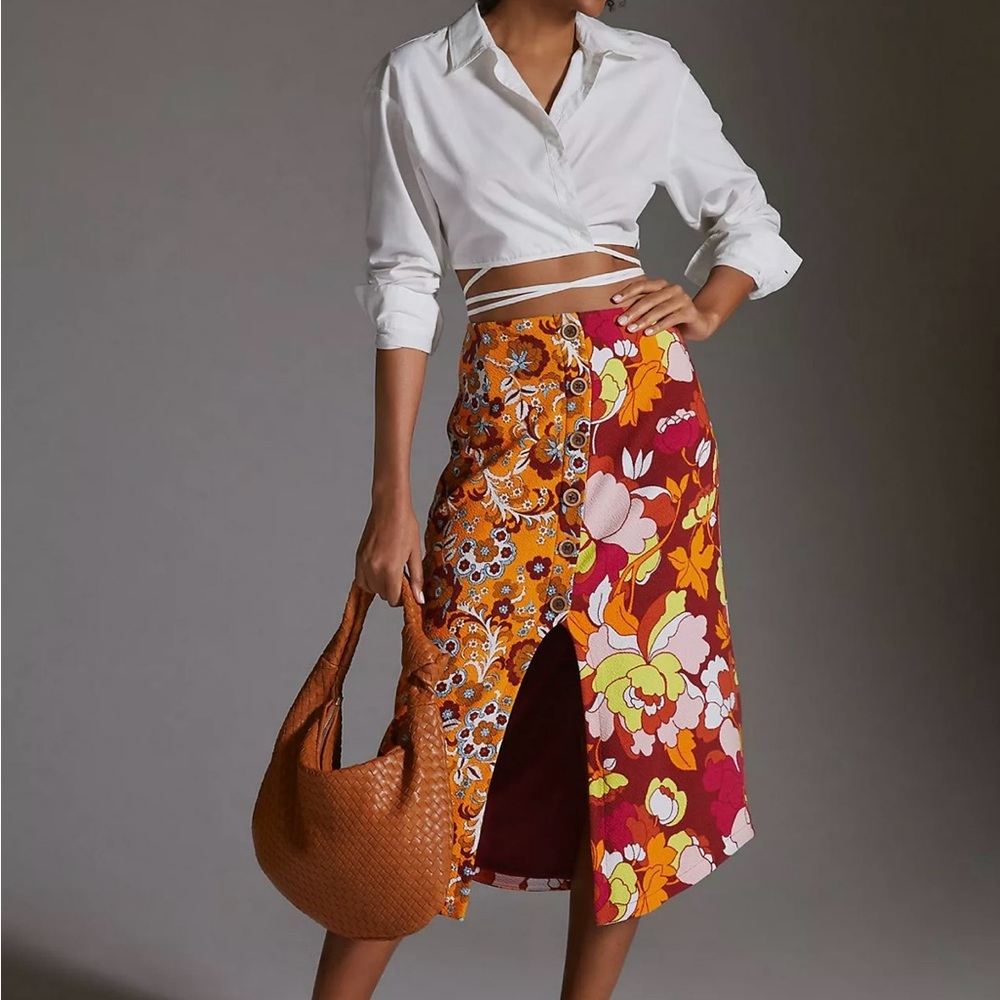 Floral Patchwork Midi Skirt
